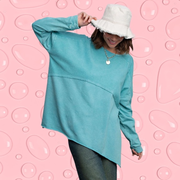 EASEL "The Good Life" Lightweight Terry Knit Tunic, High Side Slits, Raw Details - Picture 9 of 14